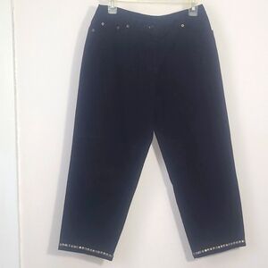 Capri black brass trim straight  leg Velvet Denim Stretch 5 pkt belt loops
